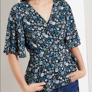 NWT Ann Taylor Loft Floral Blue Wrap Top